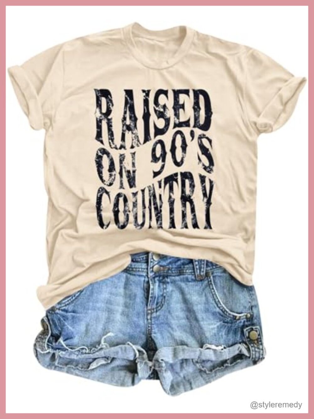 Raised on 90s Country Graphic Tee Western Concert Short Sleeve Top